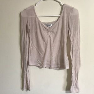 Light pink sheer ribbed long sleeve top